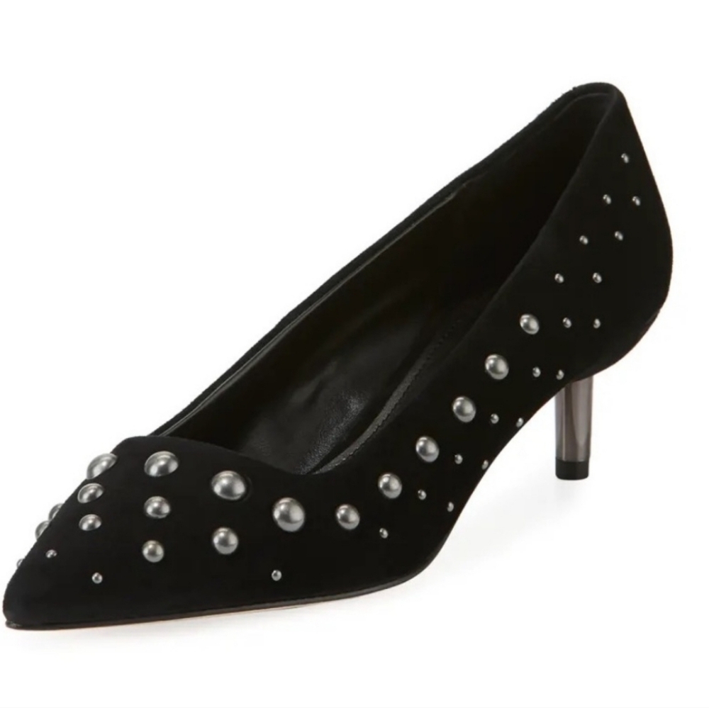Donald J. Pliner Black Studded Pointed Toe Kitten Heel Pumps